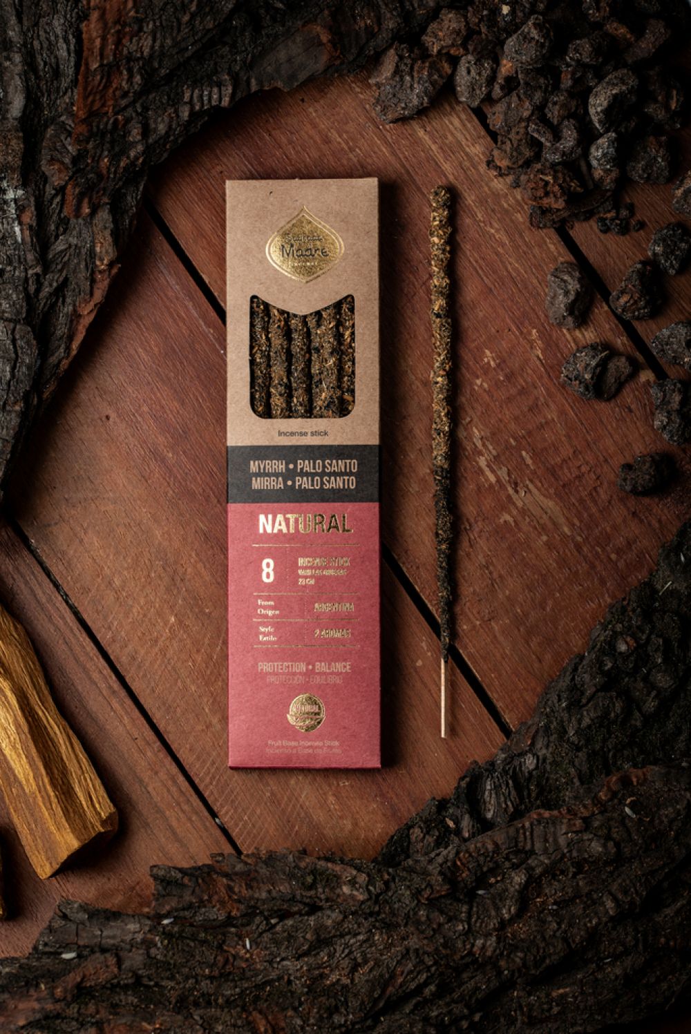Encens naturel deux parfums Myrrhe - Palo Santo